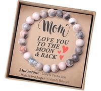 Pulsera de cristal natural con significado hecho a mano para mamá, tía, abuela, hermana, amor, equilibrio, para el día de la madre, 7inch, Piedra lunar Piedra roja negra y dorada Jade, Piedra lunar