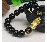 Pulsera de cristal natural Feng Shui Lucky Gold Pixiu Charm Obsidian Red Agate Six-Character Mantra Bracelet Vacaciones Joyas Riqueza Amuleto Atraer dinero Prosperidad Suerte,Agate10mm ( Color : Obsid