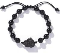 Pulsera de cristal, pulsera de obsidiana negra, pulsera de buena suerte Feng Shui, pulsera de cristal de jade, pulsera de conejo del zodiaco chino, ajustable, vintage, for mujeres, hombres, amuleto de