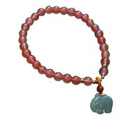 Pulsera de cristal, pulsera de obsidiana negra, pulsera de buena suerte Feng Shui, pulsera de cristal de jade de 5 mm, nefrita hetiana, jade, elefante Feng Shui, talismán espiritual, pulsera elástica