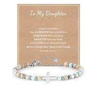 Pulsera de cruz cristiana para niñas, pulseras de cuentas de piedras preciosas naturales, joyería para adolescentes, regalos de bautizo, regalo para amigas, hija, mamá, hermana en Cristo, cumpleaños
