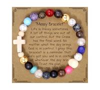 Pulsera de cruz de vida desordenada con tarjeta inspiradora, recordatorio basado en la fe que Dios está en control, regalo cristiano para mujeres y hombres, joyería religiosa para tiempos difíciles y