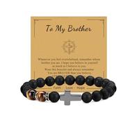 Pulsera de cruz para hijo, hombre, amigo, hermano, cumpleaños, graduación, jubilación, Navidad, regalo cristiano para adolescentes y hombres, Talla unica, Piedra de ágata negra y piedra de ojo de