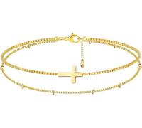 Pulsera de cruz para mujer, delicada pulsera chapada en oro de 14 quilates con perlas para dama de honor para mujer, muñeca pequeña, pulsera de girasol de cadena fina apilada, joyería de oro para