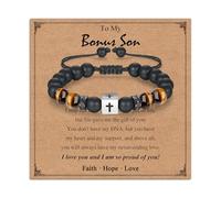 Pulsera de cruz para niños, pulsera de cuentas de piedra natural negra con cruz cúbica de acero inoxidable, cumpleaños, graduación, San Valentín, Navidad, regalo cristiano para hijo, nieto, sobrino