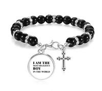 Pulsera de cuentas Art Deco de moda con texto en inglés "I Am The Religious Boy"