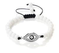 Pulsera de cuentas blancas brillantes y mate para mujer, 6 mm, piedra de mal de ojo, hecha a mano, trenzada, para hombre, yoga, joyería de mano, regalo de la suerte, negro brillante2