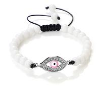 Pulsera de cuentas blancas brillantes y mate para mujer, 6 mm, piedra de mal de ojo, hecha a mano, trenzada, para hombre, yoga, joyería de mano, regalo de la suerte, rosa brillante, 2
