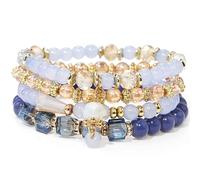 Pulsera de cuentas bohemia,4 Unids/Set conjunto de Pulseras de Cuentas Bohemias,Brazalete Elástico Apilable de Múltiples Capas Pulseras de Cuentas con Forma Geométrica de Acrílico para Mujeres Ni