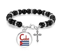 Pulsera de cuentas con diseño de bandera nacional de Cuba, color rojo y azul