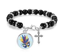 Pulsera de cuentas con diseño de cabeza de plumas azules con diseño de feliz carnaval de Venecia, joyería bohemia para hombres y mujeres