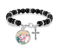 Pulsera de cuentas con diseño de loto de agua, pintura china, joyería bohemia para hombres y mujeres