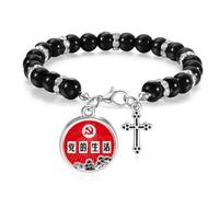 Pulsera de cuentas con emblema del partido comunista chino de pino, joyería bohemia para hombres y mujeres