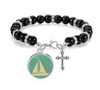 Pulsera de cuentas con patrón azul con ilustración de vela deportiva, joyería bohemia para hombres y mujeres