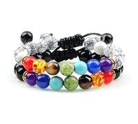 Pulsera de cuentas de 2 piezas para hombre, ojo de tigre, piedra de roca natural, pulseras de Reiki, Buda, curación, equilibrio, oración para mujer