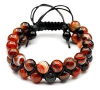 Pulsera de cuentas de ágata cornalina natural, piedra preciosa auténtica, piedra de alegría, macramé de cristal, unisex (mujer)
