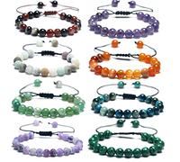 Pulsera De Cuentas De Amatista Para Mujer, Piedra Natural De 8mm, Ojo De Tigre, Piedra Lunar, Pulsera Ajustable Para Hombre, Regalo De Joyería De Yoga,Jade Polar