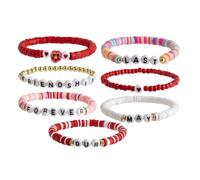 Pulsera de cuentas de arcilla suave hecha a mano con letras de amor y corazón de fresa, accesorio unisex de arcilla suave