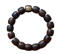 Pulsera de Cuentas de Barril de 12 mm de Madera de agar de Arcilla roja PHU Son con translucidez de Aceite Rojo, con Incrustaciones de Cinco Sutras