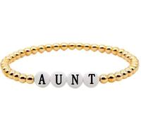 Pulsera de cuentas de bola de color dorado The Woo's de latón con texto en inglés "Mama Love Letter Wrapped Bracelet Boho Handmade Beads Charm Bracelet Summer Femme Friendship Jewelry para mujer, pulsera elástica apilable, Vidrio, Sin gemas.