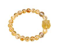 Pulsera de cuentas de cristal amarillo para mujer con dije Pixiu, pulsera elástica estilo citrino, joyería minimalista apilable para equilibrio y regalo de uso diario, One Size, Madera de agar, Sin