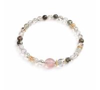 Pulsera de cuentas de cristal mixto para mujer con cuentas centrales rosas, delicada pulsera elástica, regalo minimalista de joyería diaria, pulsera de estilo piedra natural transparente