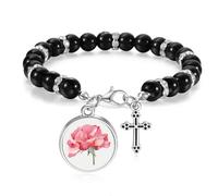 Pulsera de cuentas de flores de clavel de acuarela, joyería bohemia para hombres y mujeres