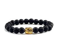 Pulsera de Cuentas de Hilo de Piedra Natural de Lava volcánica para oración con Cabeza de Buda de Oro curativo para Hombres, Brazalete de Yoga con Cuentas Negras para Mujeres, joyería Nice
