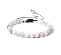 Pulsera De Cuentas De Lapislázuli De Piedra Natural, Pulsera De Cuentas De Obsidiana Pulida Redonda De 6mm Para Mujeres Y Hombres, Joyería Energética,Ágata Loca Blanca