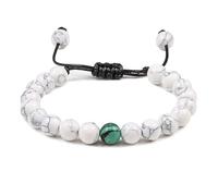 Pulsera de cuentas de lava con piedra de malaquita verde natural para hombre, pulsera de hilo para mujer, joyería de yoga, regalo de 8 mm, blanco ajustable