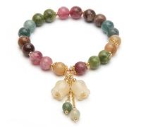 Pulsera de cuentas de lirio del valle para mujer - Pulsera de cristal de turmalina colorida natural, joyería de amuleto de buena suerte para el uso diario..