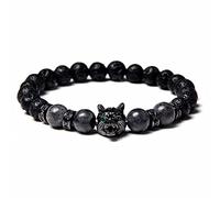 Pulsera de Cuentas de Lobo Lava Rock Energy Stone Pulsera de Piedra Regalos Hombres Mujeres (E FD4416 LABRADORITE FLASH)