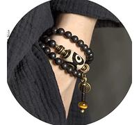 Pulsera de cuentas de madera , Pulsera de collar de cuentas Dzi, puño de madera de cuentas Mala, amuleto de meditación budista Feng Shui, joyería de cuentas Dzi de tres ojos, regalos de buena suerte