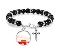 Pulsera de cuentas de niebla de montaña de Tiananmen con bandera roja, joyería bohemia para hombres y mujeres