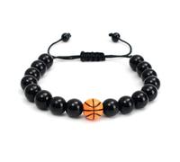 Pulsera de Cuentas de Obsidiana Natural de 8mm Para Niños Pulsera de la Suerte de Baloncesto Cuerda Trenzada a Mano Brazalete Ajustable Pulsera de Baloncesto Regalos Para Hijo Nieto Hermano