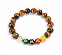 Pulsera de cuentas de ojo de tigre para hombres y mujeres, pulsera elástica con acento multicolor, joyería de piedra natural, diseño simbólico, regalo de uso diario, One Size, Madera de agar, Sin