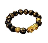 Pulsera de cuentas de piedra de obsidiana Feng Shui unisex para hombres y mujeres, pulsera de tropas valientes, oro y negro, pulseras de la suerte, profesionales y atractivas