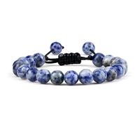 Pulsera de cuentas de piedra de ojo de tigre natural, ajustable, trenzada, pulseras de lava natural para hombres y mujeres, lunares blancos y azules