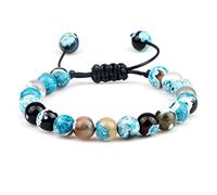 Pulsera de cuentas de piedra de ojo de tigre natural, ajustable, trenzada, pulseras de lava natural para hombres y mujeres, color azul claro