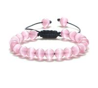 Pulsera de cuentas de piedra de ojo de tigre natural, ajustable, trenzada, pulseras de lava natural para hombres y mujeres, ojo de gato rosa