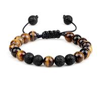 Pulsera de cuentas de piedra de ojo de tigre natural, ajustable, trenzada, pulseras de lava natural para hombres y mujeres, ojo de tigre de lava