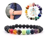 Pulsera de cuentas de piedra esmerilada 7 Chakra con tarjeta de significado para hombres y mujeres joyería de ansiedad Mandala Yoga pulseras de meditación, 7 Chakra