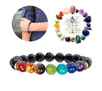 Pulsera de cuentas de piedra esmerilada 7 Chakra con tarjeta de significado para hombres y mujeres joyería de ansiedad Mandala Yoga pulseras de meditación, 7 Chakra 2