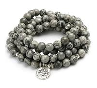 Pulsera de cuentas de piedra gris natural para hombres y mujeres, pulsera de yoga, sobre el encanto