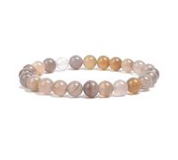 Pulsera de Cuentas de Piedra Natural,8mm,Cristales Grises Claros y Marrones,Elástica y Ajustable,Ideal para Hombres y Mujeres, de Cumpleaños y Festivales.