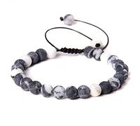 Pulsera de cuentas de piedra natural de 6 mm, color rosa, ajustable, con diseño de cebra negra mate, ajustable