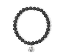 Pulsera de cuentas de piedra natural para hombre, con colgante de mariquita, ágatas, cuarzo y piedra de lava, 19 cm