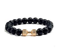 Pulsera de Cuentas Elásticas de Piedra Natural Hecha A Mano, Pulsera de Piedras Preciosas Negras Mate con Tira de Mancuernas para Unisex, Cuentas de 8 mm, Elegante y Encantadora, Dorada de 8 mm.