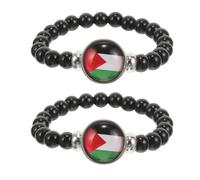 Pulsera de Cuentas Elásticas Negras Bandera de Palestina, 2 Piezas, Pulsera Patriótica Unisex Ajustable, Accesorio Portátil para Día Nacional y Amistad