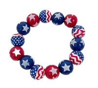 Pulsera de cuentas estilo Día de la Independencia, diseño patriótico rojo, blanco y azul, ideal para celebraciones del 4 de julio y eventos temáticos estadounidenses, talla única, Madera, No es una